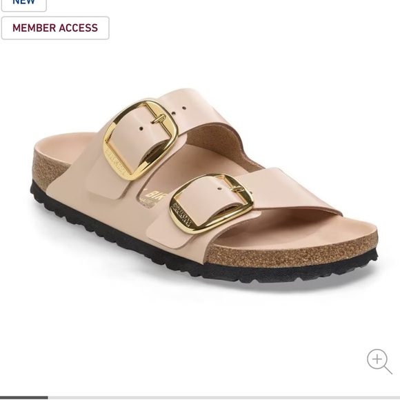 Birkenstock Arizona Big Buckle Natural Leather Patent Sandal *NEVER WORN* - Picture 1 of 11